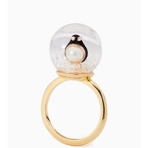 🐧Kate Spade Arctic friends Peguin snow globe ring Size 7 NOVELTY